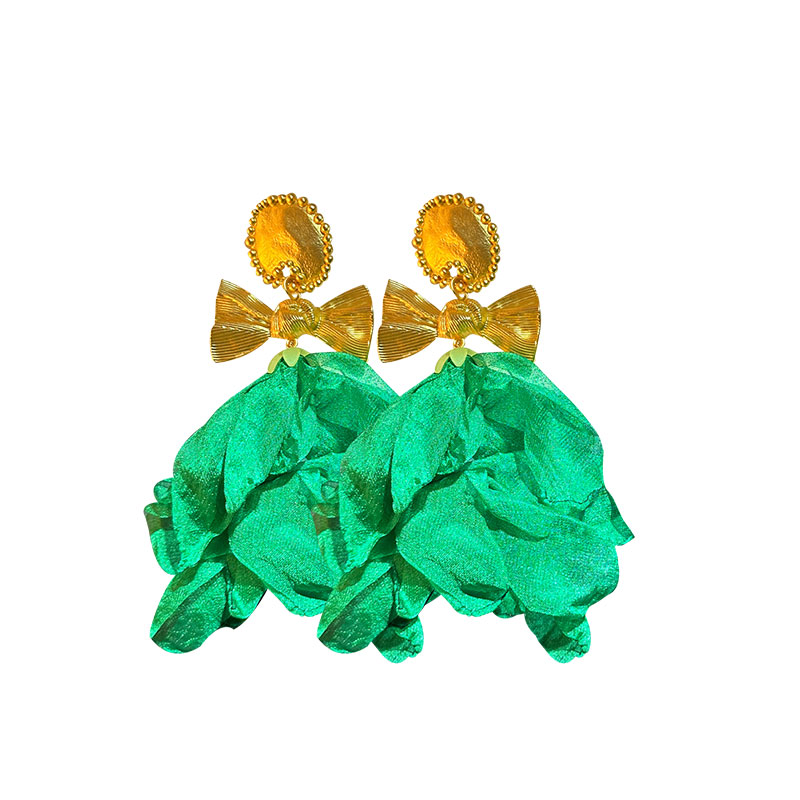 1 Pair Ig Style Exaggerated Flower Bow Knot Plating Alloy Cloth Resin Gold Plated Drop Earrings display picture 9