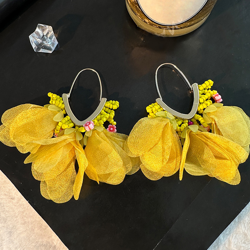 1 Pair Sweet Flower Alloy Cloth Glass Drop Earrings display picture 7
