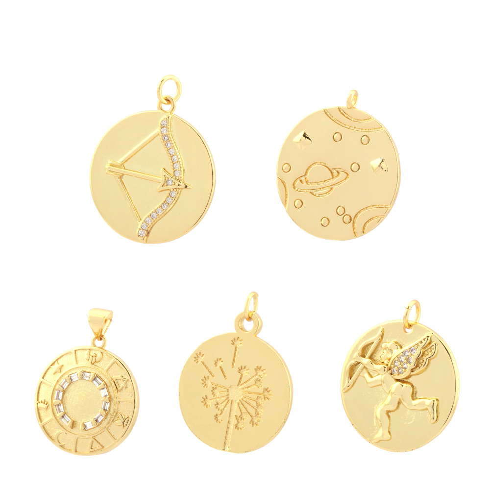 1 Piece Simple Style Angel Coin Planet Copper Plating Inlay Pendant Jewelry Accessories display picture 9