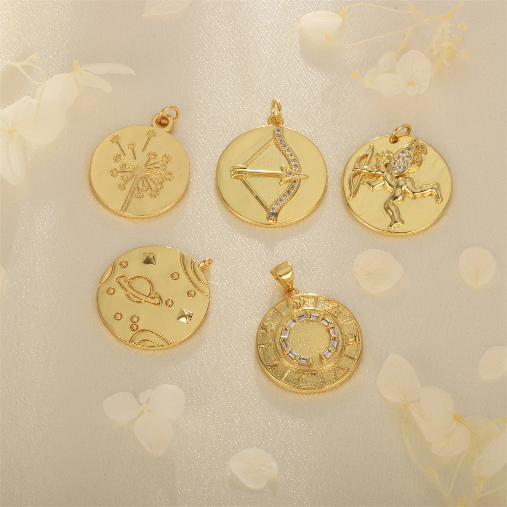 1 Piece Simple Style Angel Coin Planet Copper Plating Inlay Pendant Jewelry Accessories display picture 3