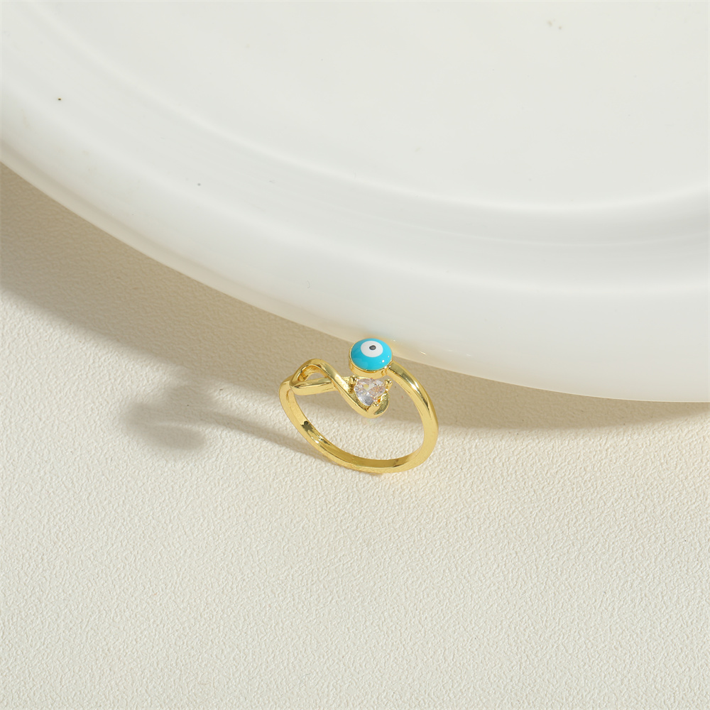 Einfacher Stil Teufels Auge Kupfer Emaille Zirkon 14 Karat Vergoldet Offener Ring display picture 3