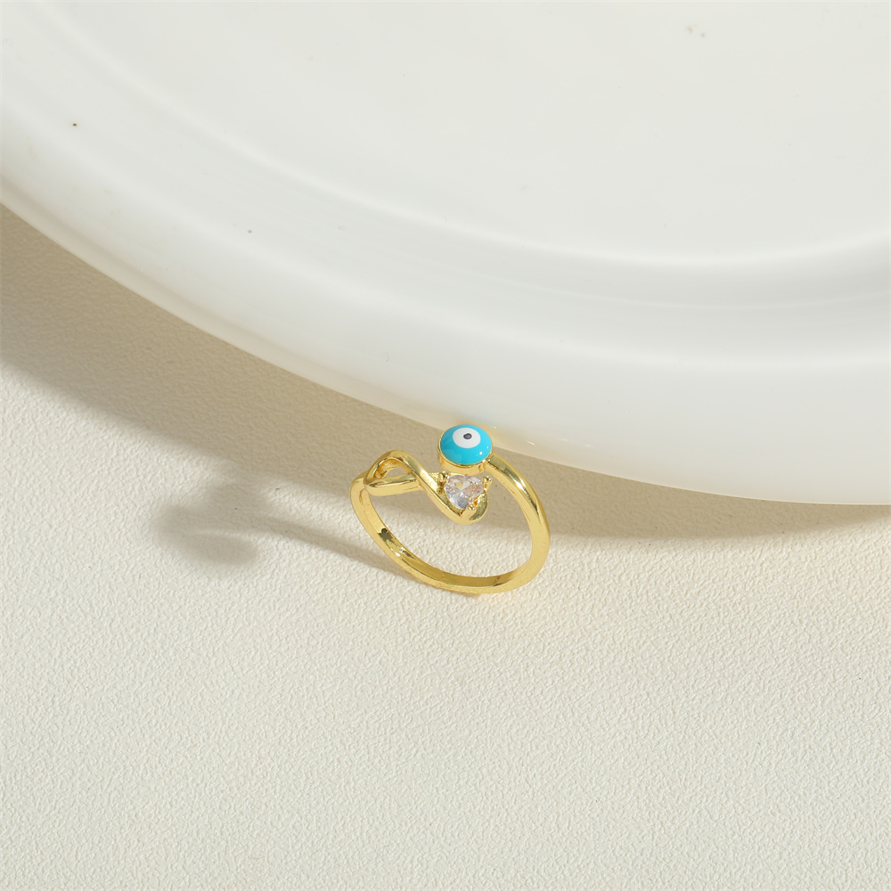 Simple Style Devil's Eye Copper Enamel Zircon 14k Gold Plated Open Rings display picture 3