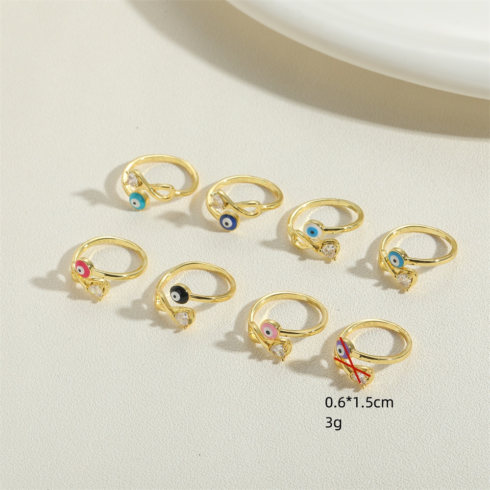 Simple Style Devil's Eye Copper Enamel Zircon 14k Gold Plated Open Rings display picture 7