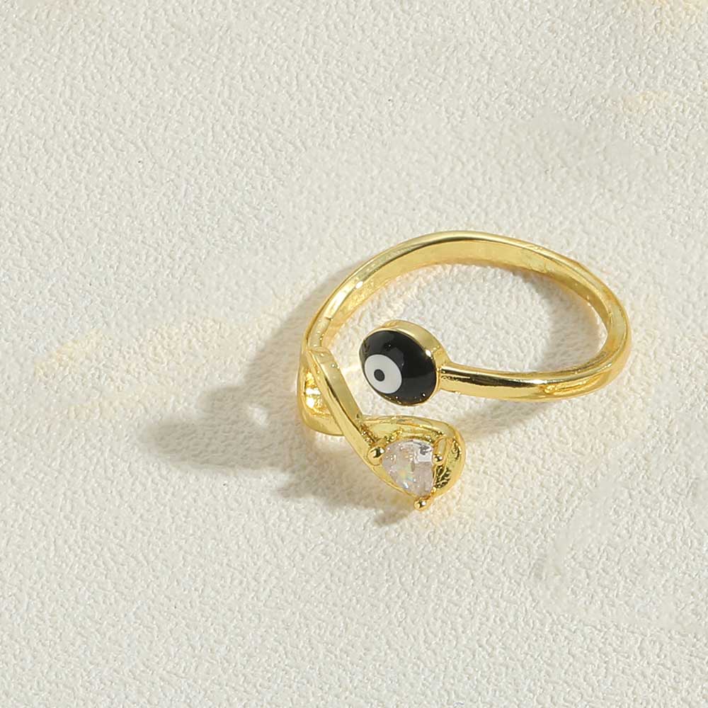 Simple Style Devil's Eye Copper Enamel Zircon 14k Gold Plated Open Rings display picture 9