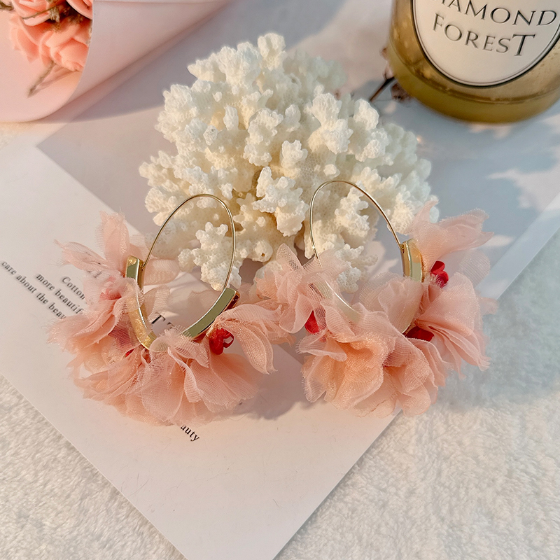 1 Pair Sweet Flower Alloy Cloth Resin Drop Earrings display picture 23