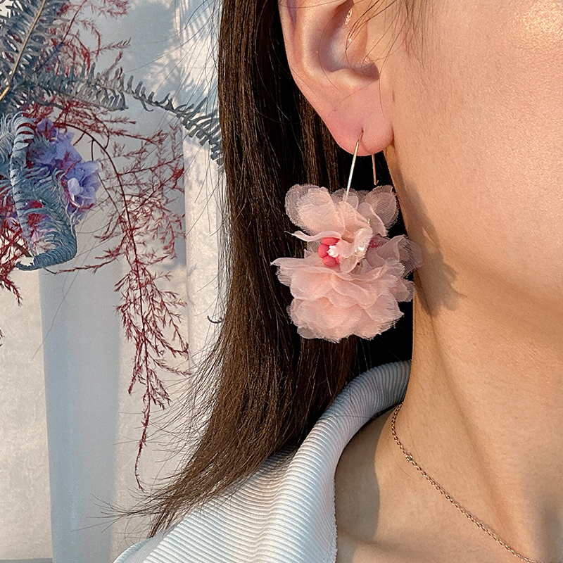 1 Pair Sweet Flower Alloy Cloth Resin Drop Earrings display picture 15