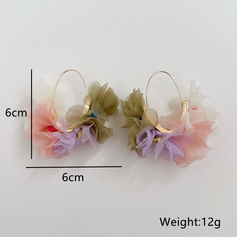 1 Pair Sweet Flower Alloy Cloth Resin Drop Earrings display picture 14