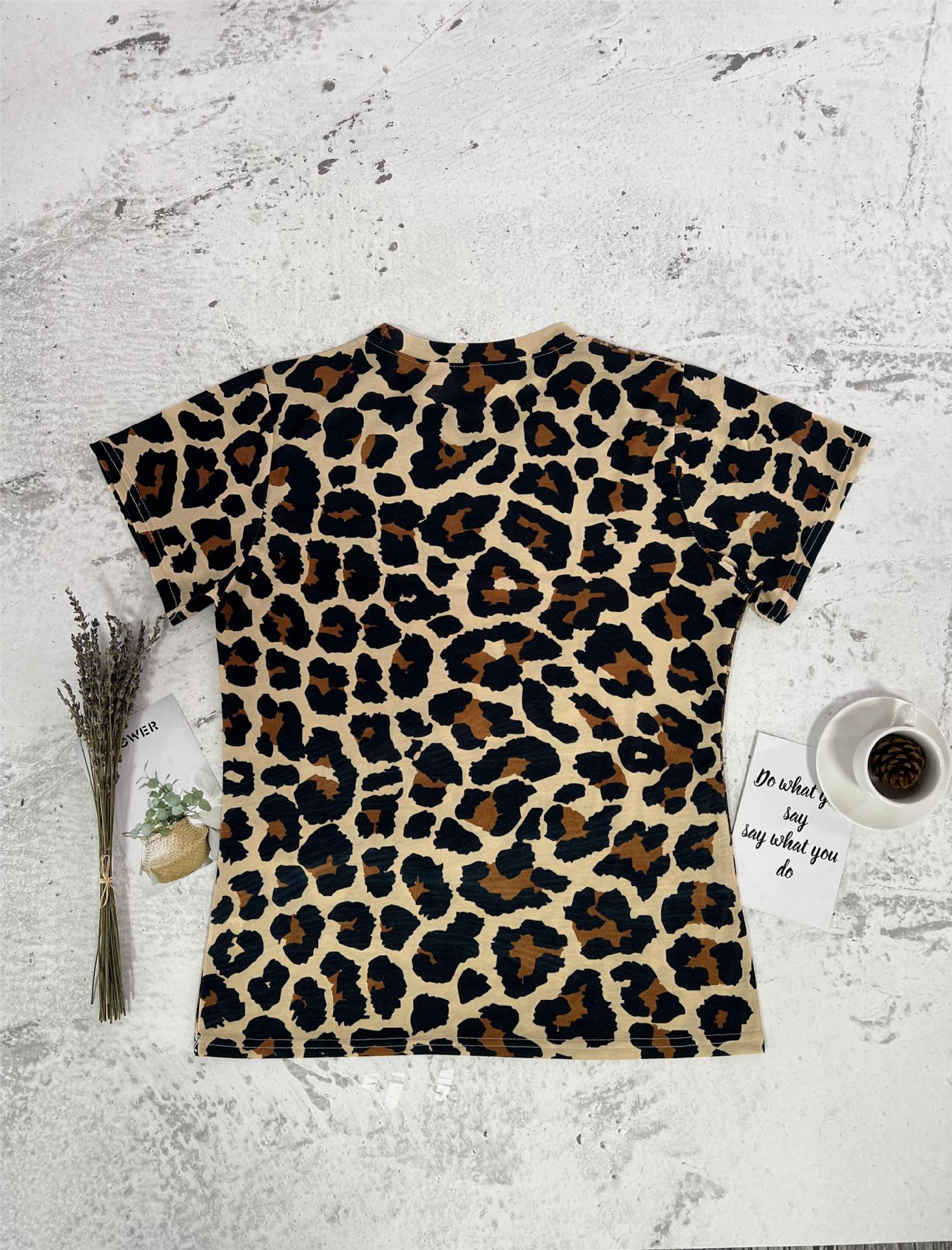 Frau T-shirt Kurzarm T-shirts Strassenmode Brief Leopard display picture 2