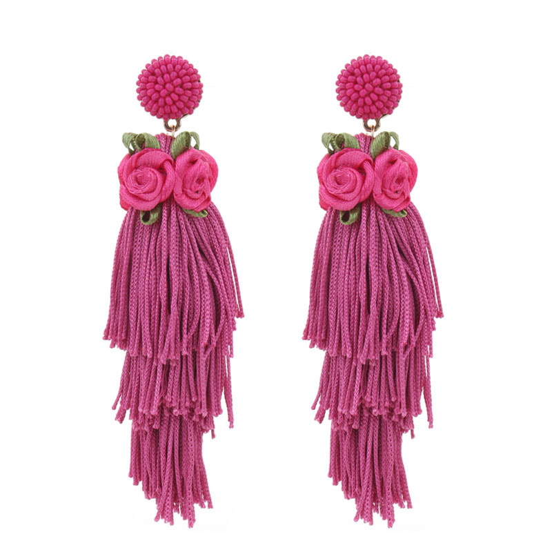 1 Pair Casual Vacation Tassel Synthetic Fibre Cloth Glass Drop Earrings display picture 1