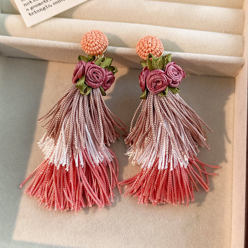 1 Pair Casual Vacation Tassel Synthetic Fibre Cloth Glass Drop Earrings display picture 16