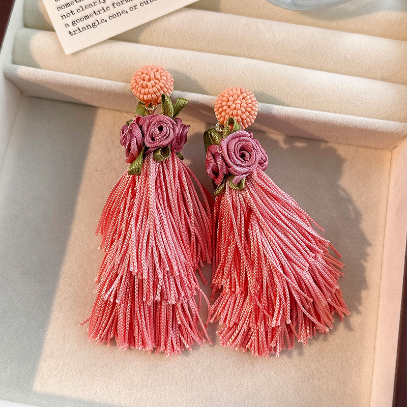 1 Pair Casual Vacation Tassel Synthetic Fibre Cloth Glass Drop Earrings display picture 12