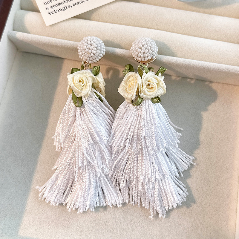 1 Pair Casual Vacation Tassel Synthetic Fibre Cloth Glass Drop Earrings display picture 6