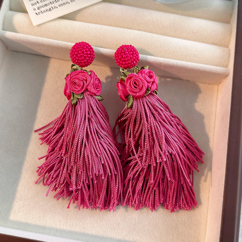 1 Pair Casual Vacation Tassel Synthetic Fibre Cloth Glass Drop Earrings display picture 15