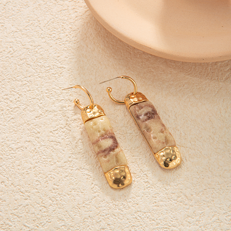 1 Pair Vintage Style Ethnic Style Color Block Three-dimensional Inlay Natural Stone Copper Natural Stone Copper Gold Plated Drop Earrings display picture 5