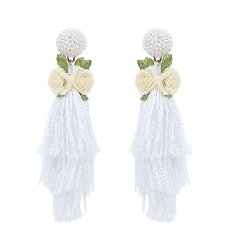 1 Pair Casual Vacation Tassel Synthetic Fibre Cloth Glass Drop Earrings display picture 7
