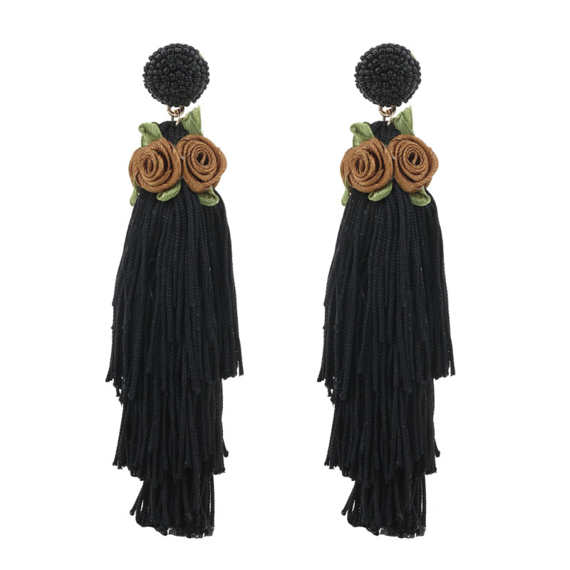1 Pair Casual Vacation Tassel Synthetic Fibre Cloth Glass Drop Earrings display picture 8