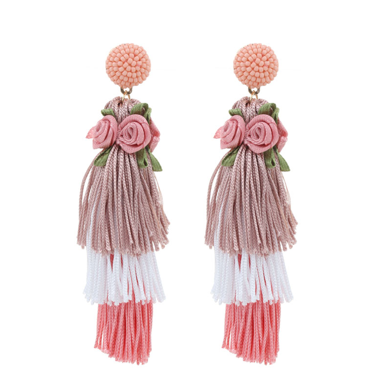 1 Pair Casual Vacation Tassel Synthetic Fibre Cloth Glass Drop Earrings display picture 9