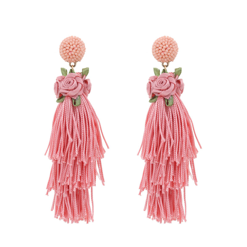 1 Pair Casual Vacation Tassel Synthetic Fibre Cloth Glass Drop Earrings display picture 11