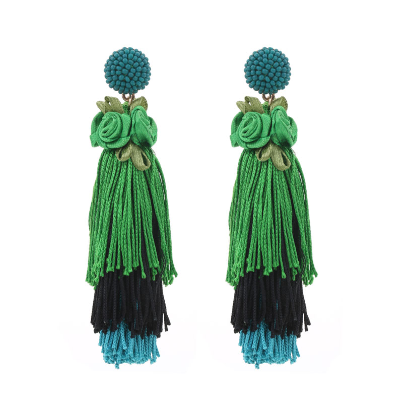 1 Pair Casual Vacation Tassel Synthetic Fibre Cloth Glass Drop Earrings display picture 19