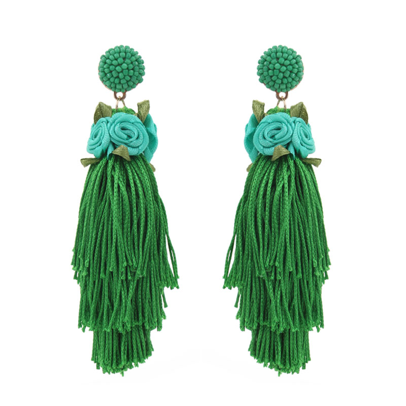 1 Pair Casual Vacation Tassel Synthetic Fibre Cloth Glass Drop Earrings display picture 20