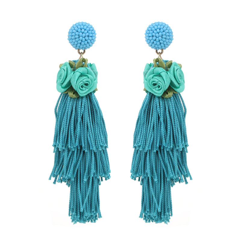 1 Pair Casual Vacation Tassel Synthetic Fibre Cloth Glass Drop Earrings display picture 21