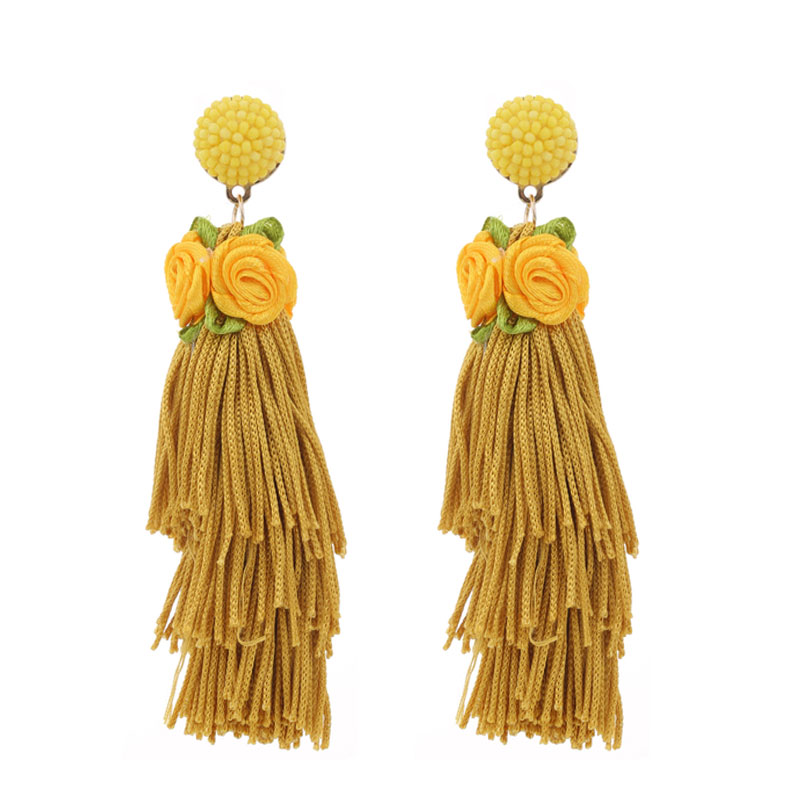 1 Pair Casual Vacation Tassel Synthetic Fibre Cloth Glass Drop Earrings display picture 22