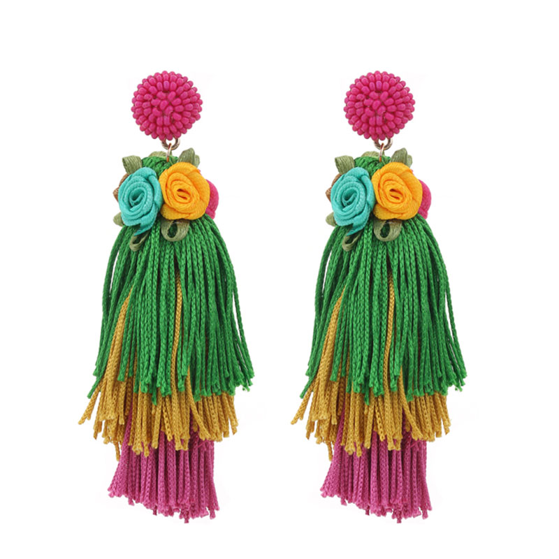 1 Pair Casual Vacation Tassel Synthetic Fibre Cloth Glass Drop Earrings display picture 24