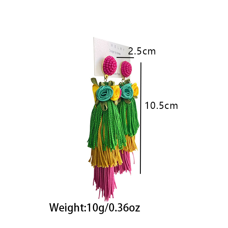 1 Pair Casual Vacation Tassel Synthetic Fibre Cloth Glass Drop Earrings display picture 27