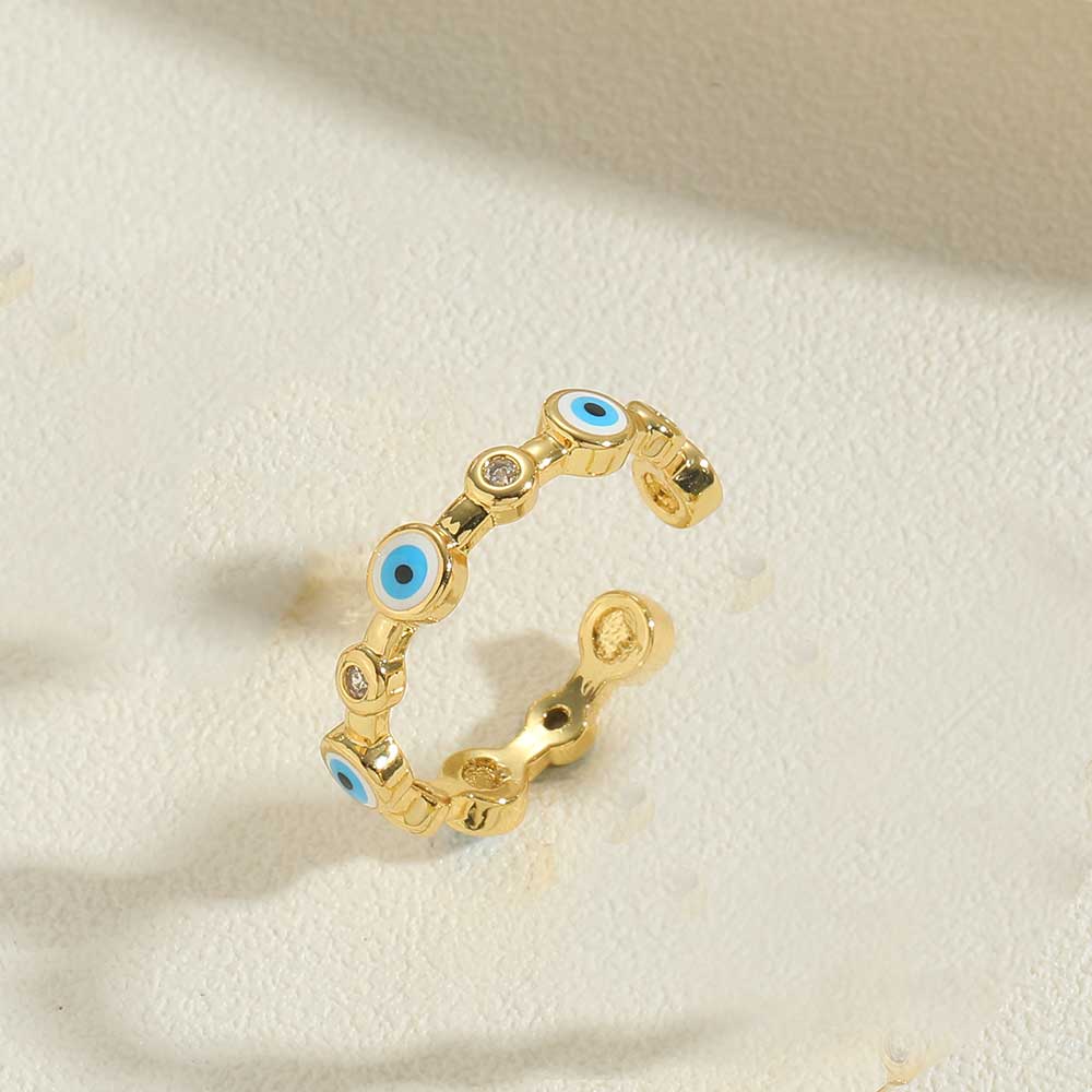 Einfacher Stil Teufels Auge Kupfer Zirkon 14 Karat Vergoldet Offener Ring display picture 3