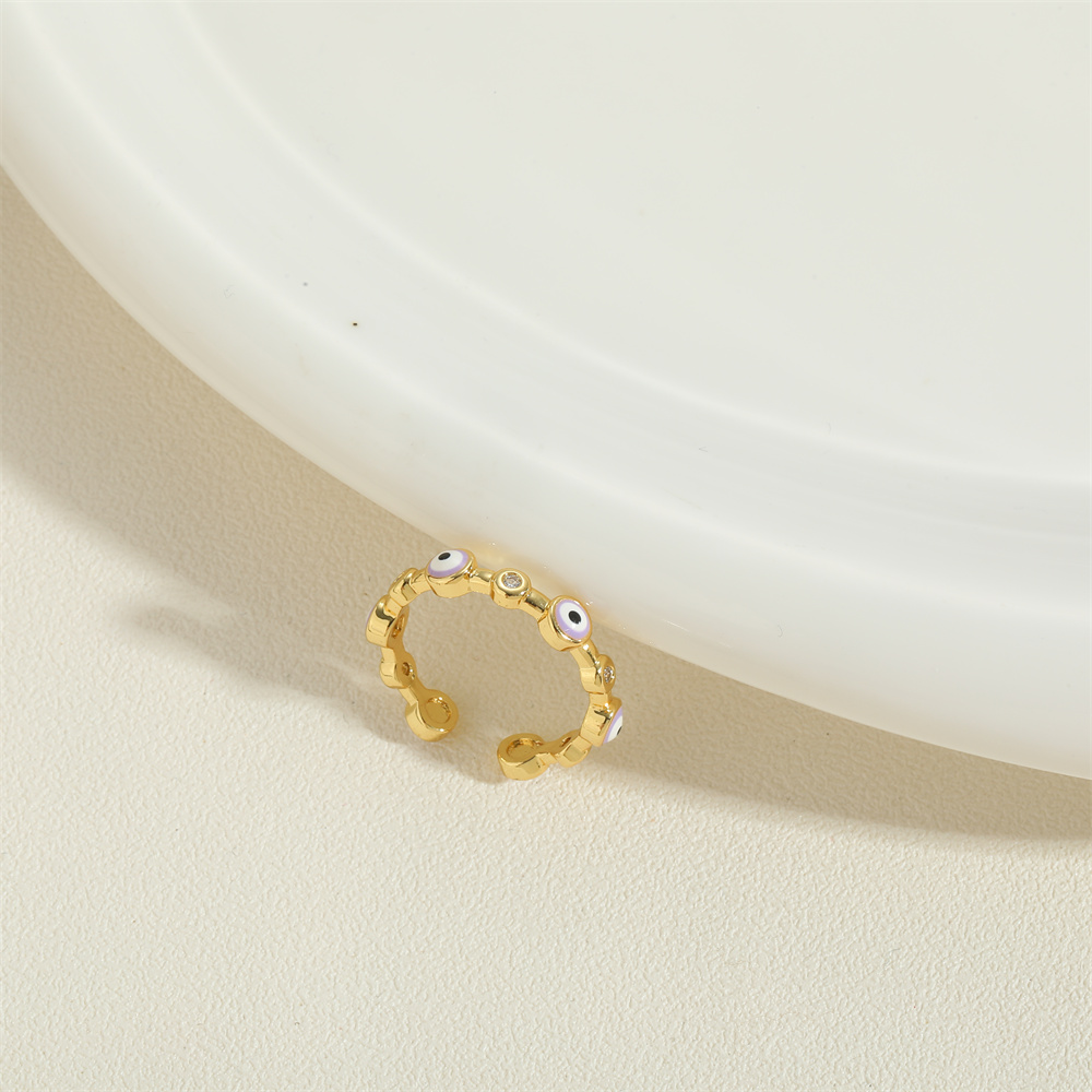 Einfacher Stil Teufels Auge Kupfer Zirkon 14 Karat Vergoldet Offener Ring display picture 2