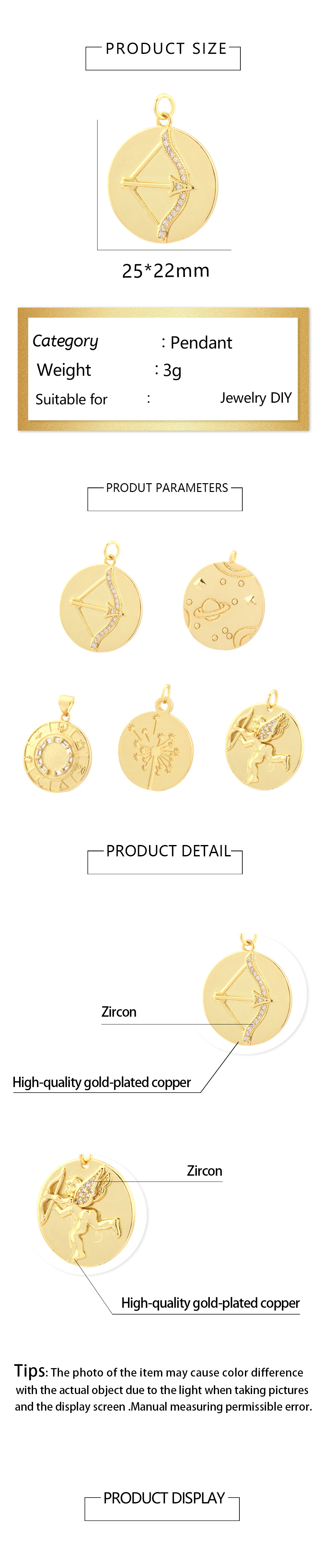 1 Piece Simple Style Angel Coin Planet Copper Plating Inlay Pendant Jewelry Accessories display picture 1