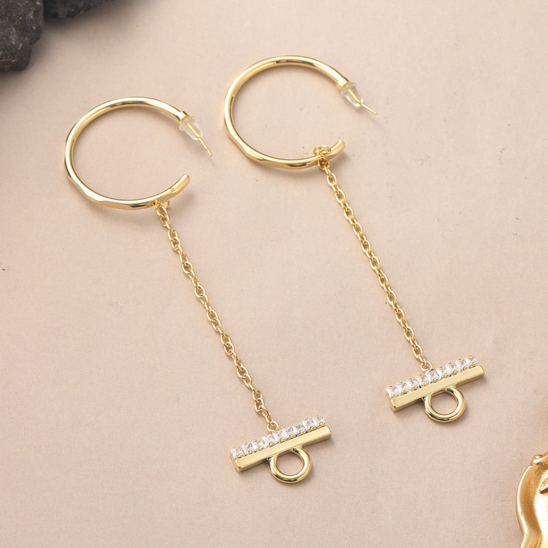 1 Pair IG Style Geometric Copper Zircon Drop Earrings display picture 3