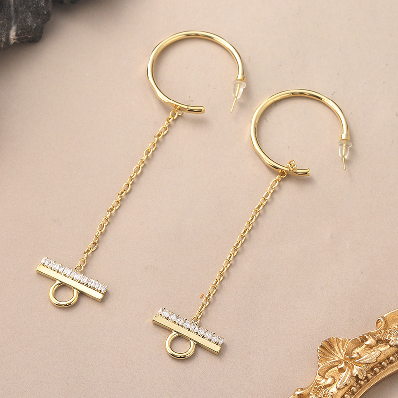 1 Pair IG Style Geometric Copper Zircon Drop Earrings display picture 5