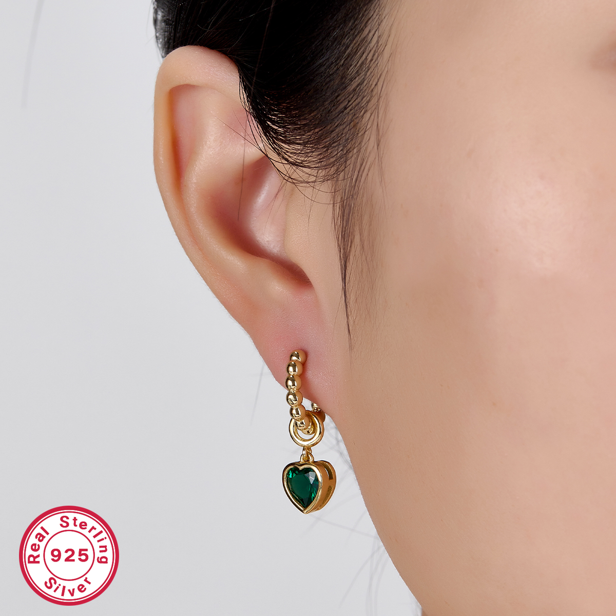 1 Pair Elegant Heart Shape Plating Inlay Sterling Silver Malachite Zircon 18k Gold Plated Drop Earrings display picture 5