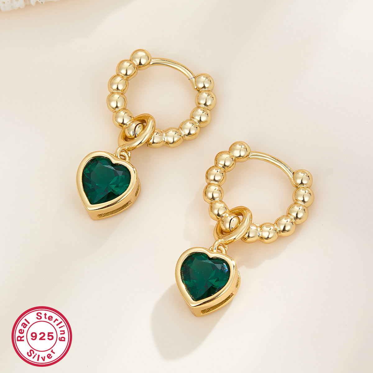 1 Pair Elegant Heart Shape Plating Inlay Sterling Silver Malachite Zircon 18k Gold Plated Drop Earrings display picture 3