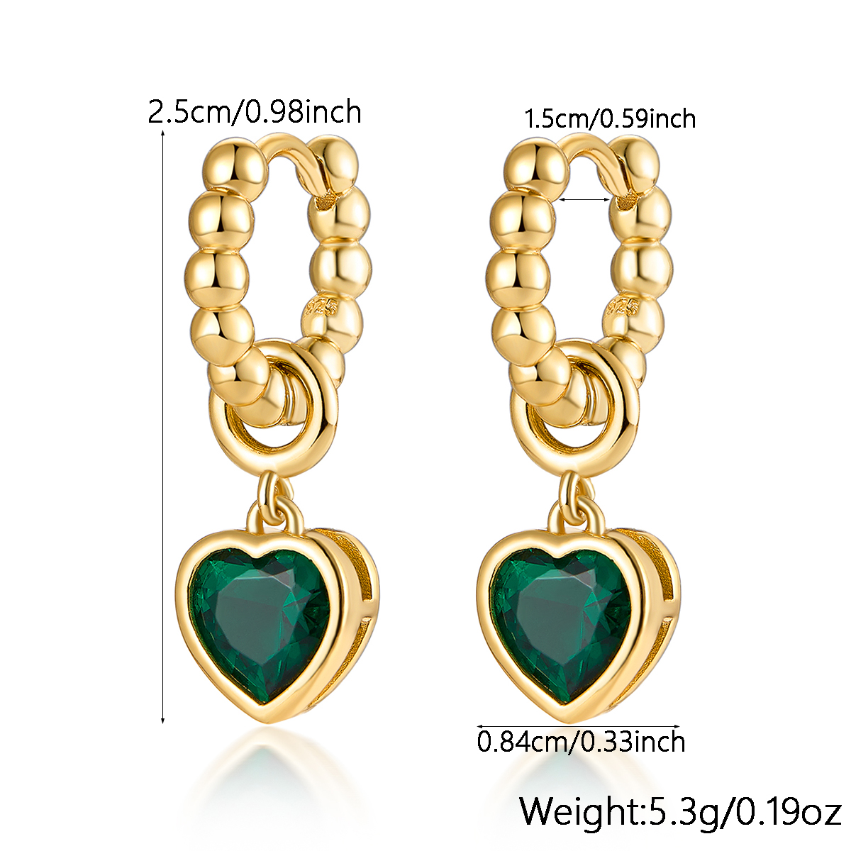 1 Pair Elegant Heart Shape Plating Inlay Sterling Silver Malachite Zircon 18k Gold Plated Drop Earrings display picture 1