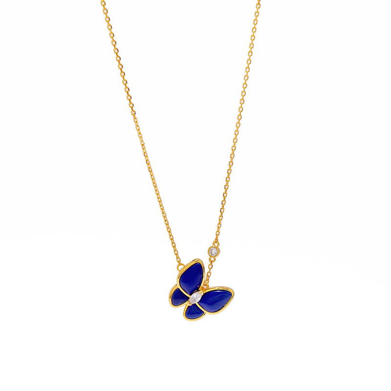 Simple Style Commute Butterfly Copper Inlay Zircon Lapis Lazuli Necklace display picture 1