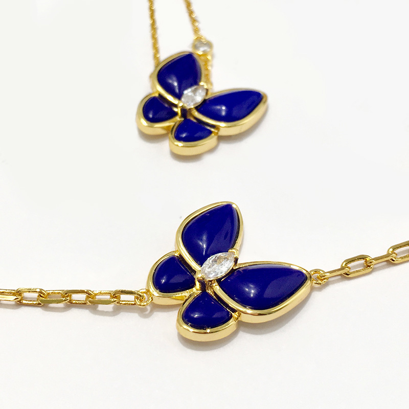 Simple Style Commute Butterfly Copper Inlay Zircon Lapis Lazuli Necklace display picture 3