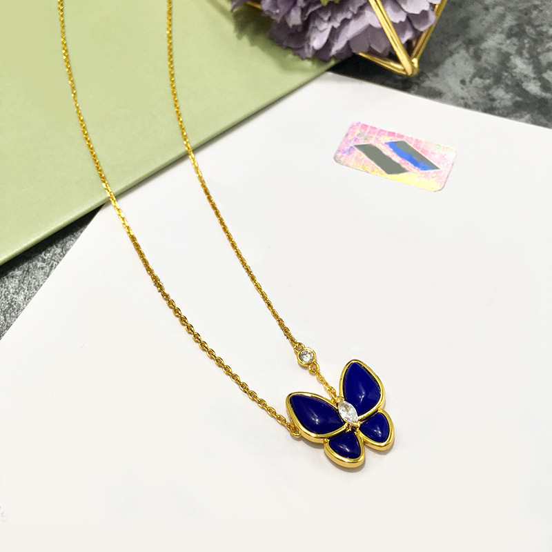 Simple Style Commute Butterfly Copper Inlay Zircon Lapis Lazuli Necklace display picture 4