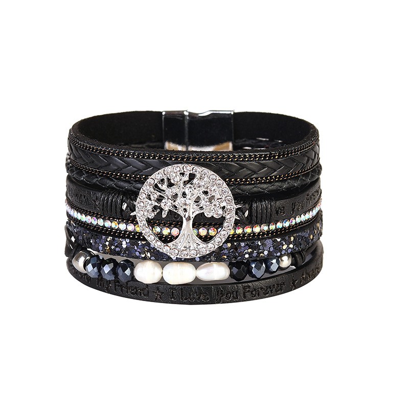 Rétro Style Ethnique Arbre De Vie Cristal Artificiel Faux Cuir Perle D'imitation Tresser Femmes Bracelets display picture 4