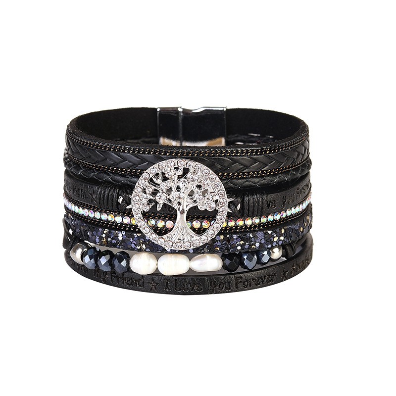 Retro Ethnic Style Life Tree Artificial Crystal Pu Leather Imitation Pearl Braid Women's Bracelets display picture 4