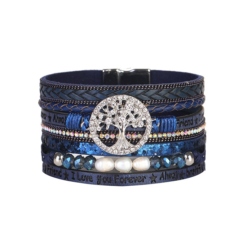 Retro Ethnic Style Life Tree Artificial Crystal Pu Leather Imitation Pearl Braid Women's Bracelets display picture 6