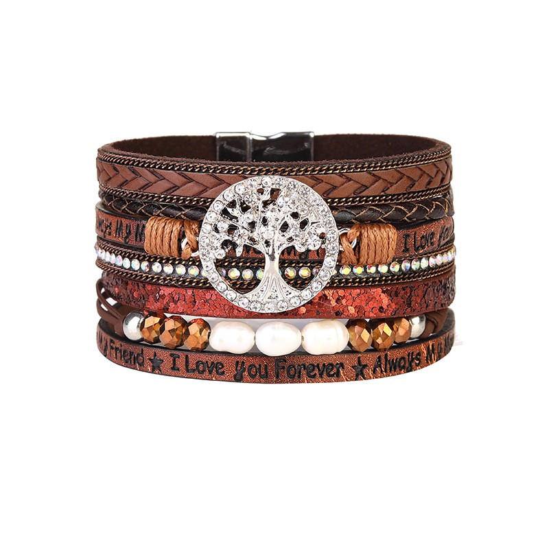 Retro Ethnic Style Life Tree Artificial Crystal Pu Leather Imitation Pearl Braid Women's Bracelets display picture 7