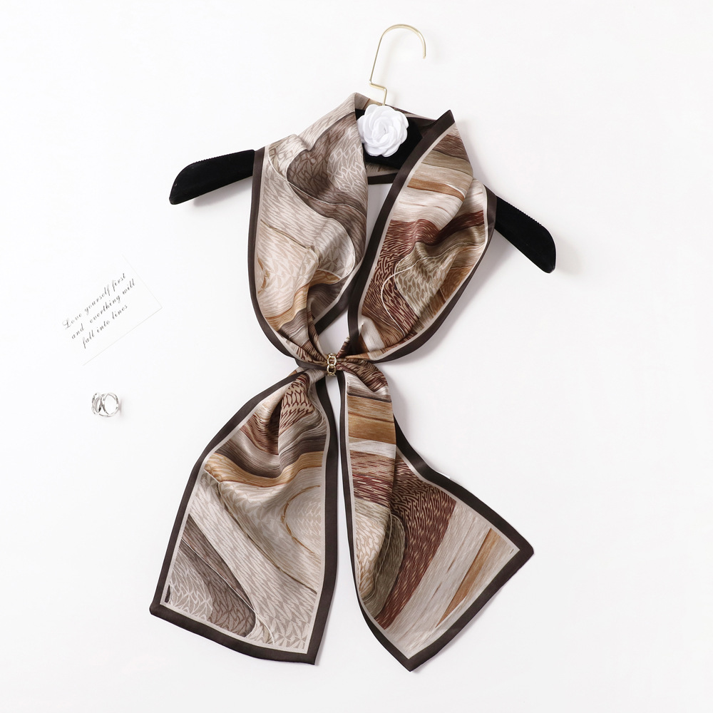 Women's Elegant Simple Style Stripe Flower Silk Printing Silk Scarf display picture 4