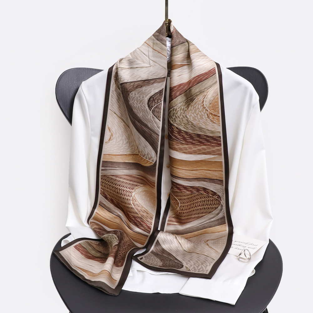 Women's Elegant Simple Style Stripe Flower Silk Printing Silk Scarf display picture 7