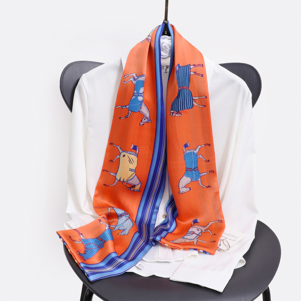 Women's Elegant Simple Style Stripe Flower Silk Printing Silk Scarf display picture 10