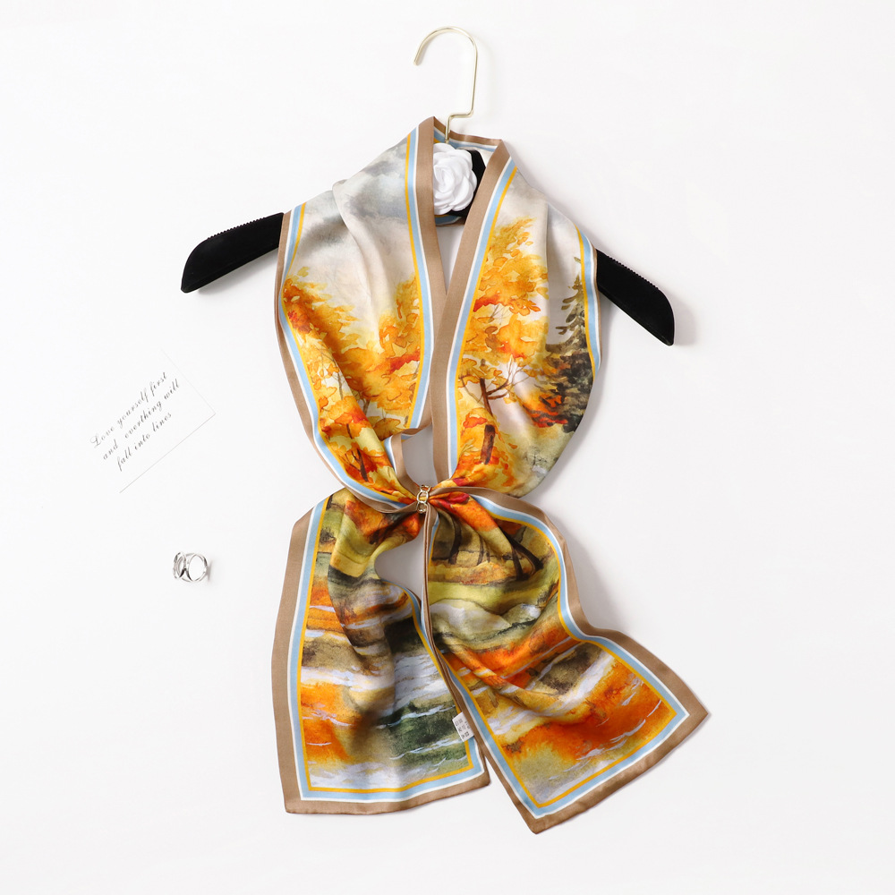 Women's Elegant Simple Style Stripe Flower Silk Printing Silk Scarf display picture 14