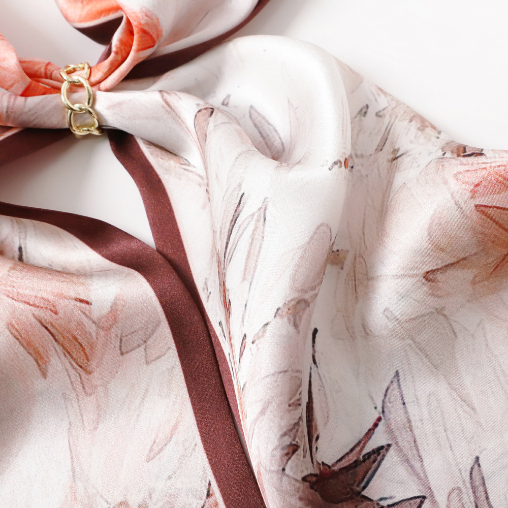 Women's Elegant Simple Style Stripe Flower Silk Printing Silk Scarf display picture 18