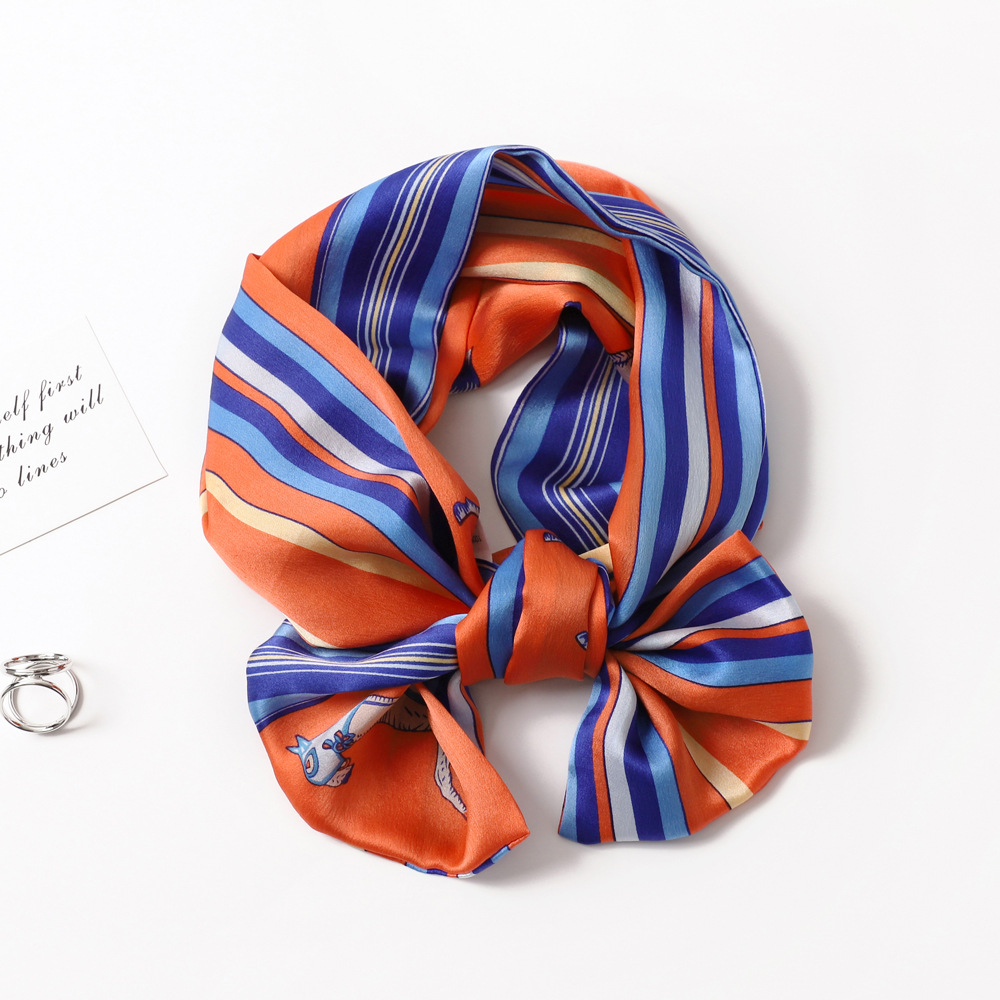 Women's Elegant Simple Style Stripe Flower Silk Printing Silk Scarf display picture 24