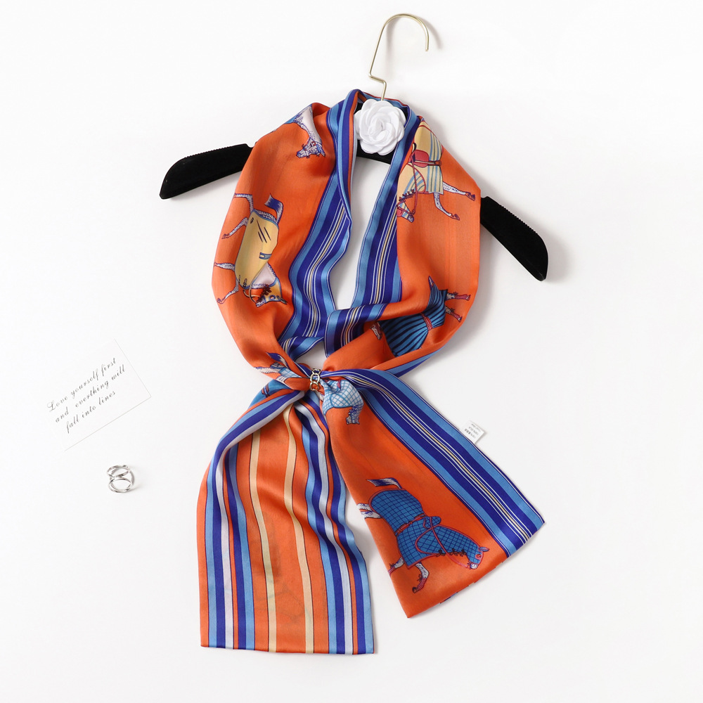 Women's Elegant Simple Style Stripe Flower Silk Printing Silk Scarf display picture 25